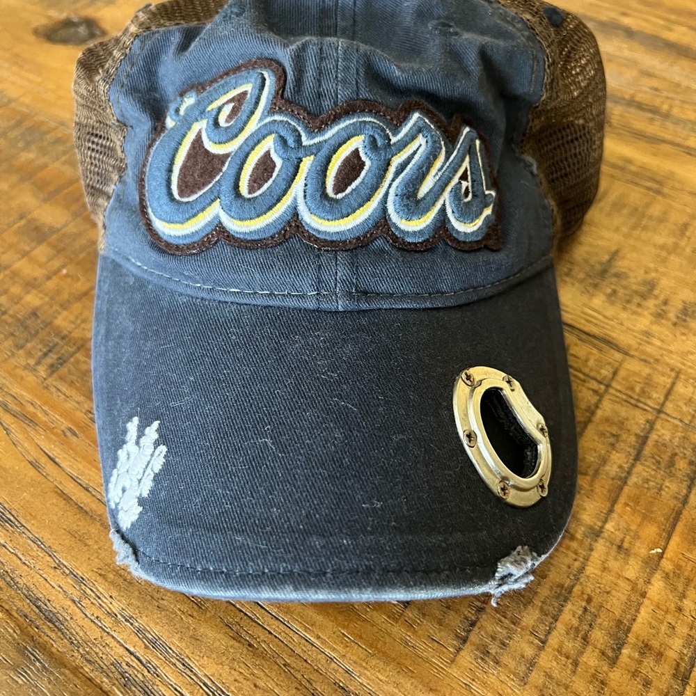 2007 Coors Blue & Brown Distressed Trucker Hat w/ Bottle Opener | OSFM